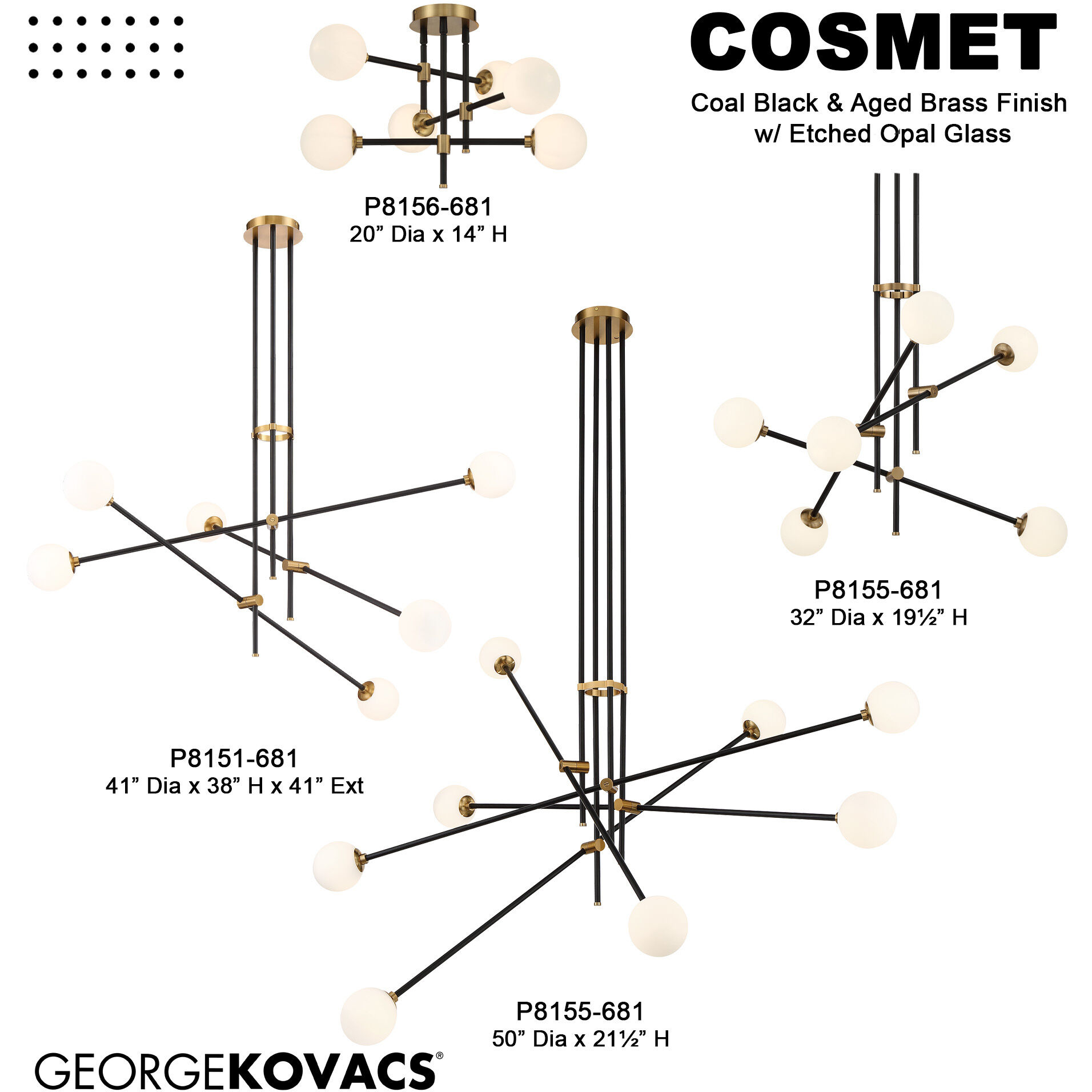 Cosmet 6 Light 20 inch Coal and Aged Brass Flush Mount Ceiling Light